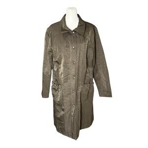 Babette SF Crinkle Midi Length Jacket Women Large Snap Button Bronze Rain Trench